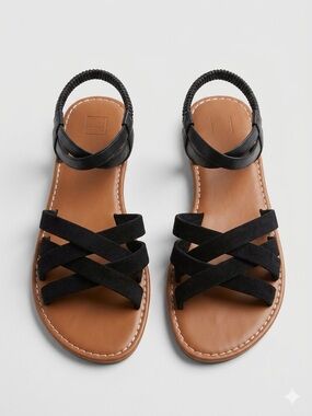 Women's Black Strappy Flat Sandals